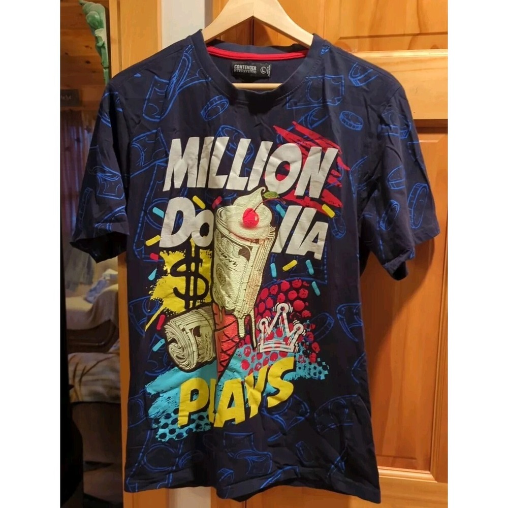 CONTENDER MENS MILLION DOLLAR‎ PLAYS PAINT DRIP SPLATTER TEE T Navy Blue SHIRT